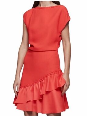 NWT Reiss Cecilia Ruffle Hem Mini Dress - Red Sz 10